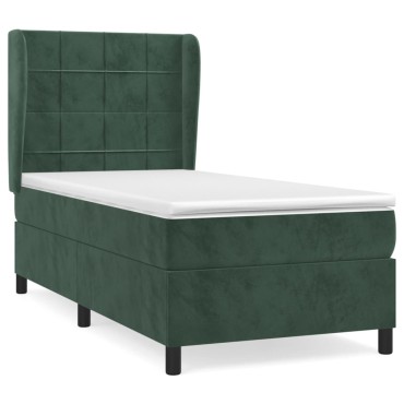 vidaXL Κρεβάτι Boxspring με Στρώμα Σκούρο Πράσινο 100x200εκ. Βελούδινο