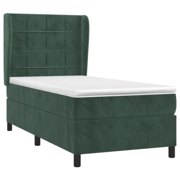 vidaXL Κρεβάτι Boxspring με Στρώμα Σκούρο Πράσινο 100x200εκ. Βελούδινο