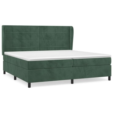 vidaXL Κρεβάτι Boxspring με Στρώμα Σκούρο Πράσινο 200x200εκ. Βελούδινο