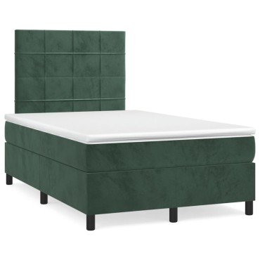 vidaXL Κρεβάτι Boxspring με Στρώμα Σκούρο Πράσινο 120x200εκ. Βελούδινο