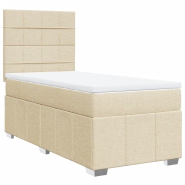 vidaXL Κρεβάτι Boxspring με Στρώμα Κρεμ 90x190 εκ.Υφασμάτινο