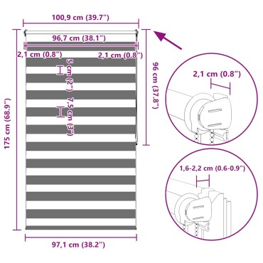 Ρόλερ Ζebra Γκρι 100 x 175cm