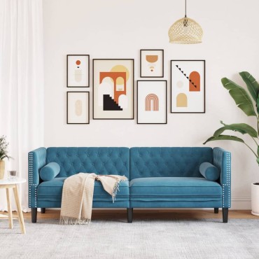 vidaXL Καναπές Διθέσιος Chesterfield με Στηρίγματα Μπλε Βελούδο 194x74,5x70,5cm 1 τεμ. Τριθέσιος