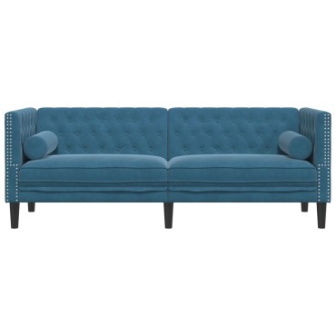 vidaXL Καναπές Διθέσιος Chesterfield με Στηρίγματα Μπλε Βελούδο 194x74,5x70,5cm 1 τεμ. Τριθέσιος