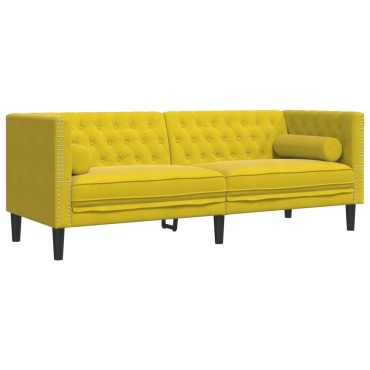 vidaXL Καναπές Διθέσιος Chesterfield με Στηρίγματα Κίτρινος Βελούδο 194x74,5x70,5cm 1 τεμ. Τριθέσιος