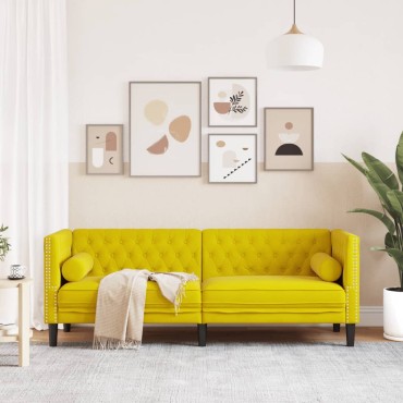 vidaXL Καναπές Διθέσιος Chesterfield με Στηρίγματα Κίτρινος Βελούδο 194x74,5x70,5cm 1 τεμ. Τριθέσιος