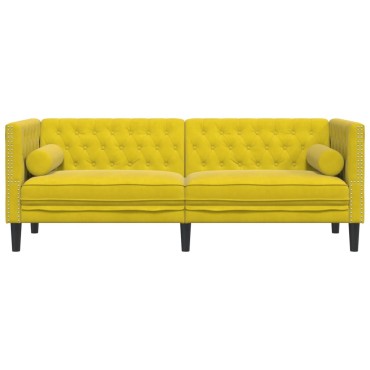 vidaXL Καναπές Διθέσιος Chesterfield με Στηρίγματα Κίτρινος Βελούδο 194x74,5x70,5cm 1 τεμ. Τριθέσιος