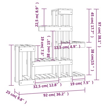 vidaXL Βάση Γλάστρας Λευκή 92 x 25 x 97 εκ. από Μασίφ Ξύλο Πεύκου