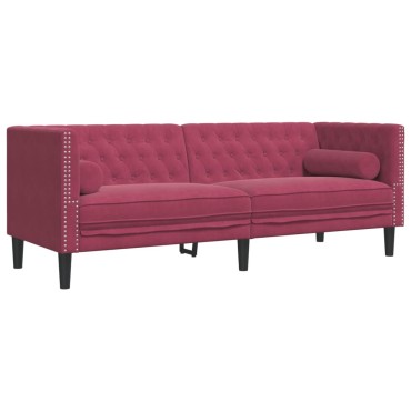 vidaXL Καναπές Διθέσιος Chesterfield με Στηρίγματα Μπορντό Βελούδο 194x74,5x70,5cm 1 τεμ. Τριθέσιος