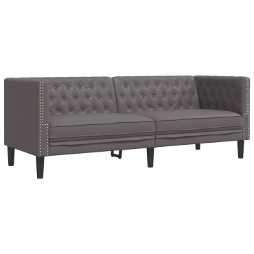 vidaXL Καναπές Chesterfield 3θέσιος Γκρι από Συνθετικό Δέρμα 194x74,5x70,5cm