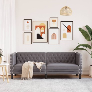 vidaXL Καναπές Chesterfield 3θέσιος Γκρι από Συνθετικό Δέρμα 194x74,5x70,5cm