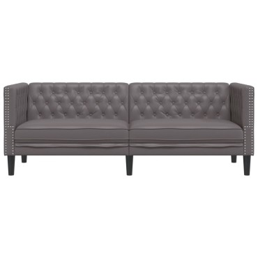 vidaXL Καναπές Chesterfield 3θέσιος Γκρι από Συνθετικό Δέρμα 194x74,5x70,5cm