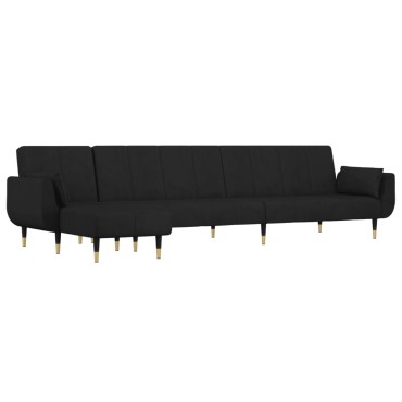 vidaXL Καναπές Κρεβάτι Γωνιακός Μαύρος 275x140x70cm Βελούδινος 1 τεμ.