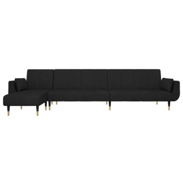 vidaXL Καναπές Κρεβάτι Γωνιακός Μαύρος 275x140x70cm Βελούδινος 1 τεμ.