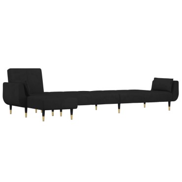 vidaXL Καναπές Κρεβάτι Γωνιακός Μαύρος 275x140x70cm Βελούδινος 1 τεμ.