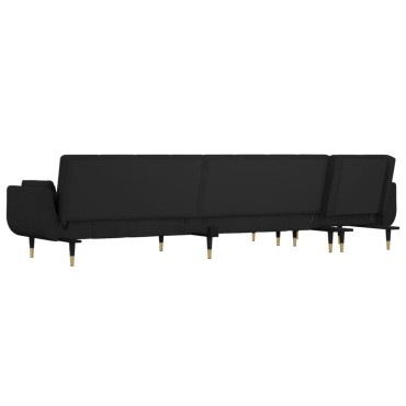 vidaXL Καναπές Κρεβάτι Γωνιακός Μαύρος 275x140x70cm Βελούδινος 1 τεμ.