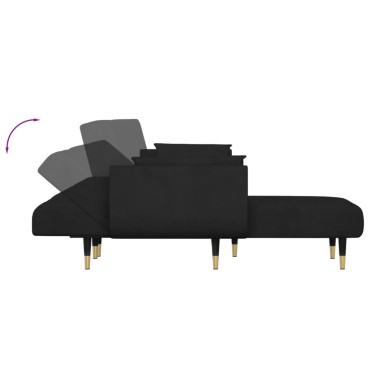 vidaXL Καναπές Κρεβάτι Γωνιακός Μαύρος 275x140x70cm Βελούδινος 1 τεμ.