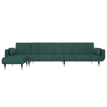 vidaXL Καναπές Κρεβάτι Γωνιακός Σκ. Πράσινο 275x140x70cm Βελούδινος 1 τεμ.
