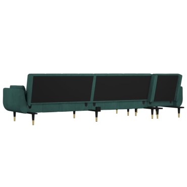 vidaXL Καναπές Κρεβάτι Γωνιακός Σκ. Πράσινο 275x140x70cm Βελούδινος 1 τεμ.