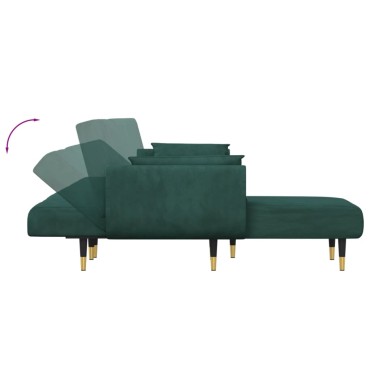 vidaXL Καναπές Κρεβάτι Γωνιακός Σκ. Πράσινο 275x140x70cm Βελούδινος 1 τεμ.