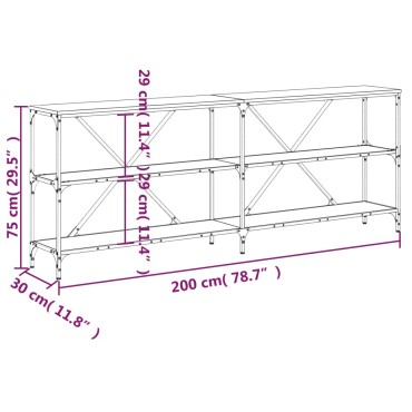 vidaXL Τραπέζι Κονσόλα Μαύρο 200x30x75cm Επεξεργ. Ξύλο/Σίδηρος 1 τεμ.