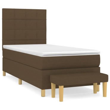 vidaXL Κρεβάτι Boxspring με Στρώμα Σκούρο Καφέ 90x200 εκ. Υφασμάτινο