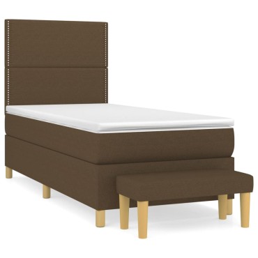 vidaXL Κρεβάτι Boxspring με Στρώμα Σκούρο Καφέ 90x200 εκ. Υφασμάτινο