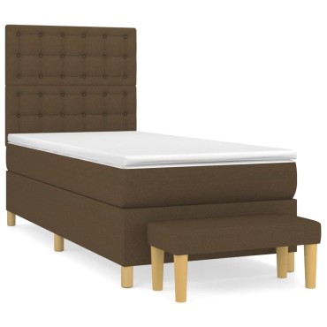 vidaXL Κρεβάτι Boxspring με Στρώμα Σκούρο Καφέ 90x200 εκ. Υφασμάτινο