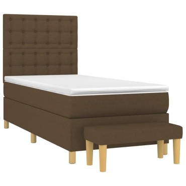 vidaXL Κρεβάτι Boxspring με Στρώμα Σκούρο Καφέ 90x200 εκ. Υφασμάτινο