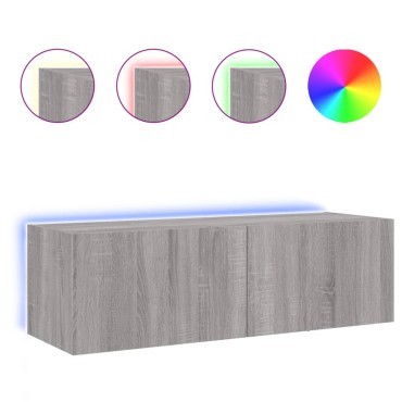 vidaXL Έπιπλο Τοίχου Τηλεόρασης με LED Γκρι Sonoma 100x35x31cm