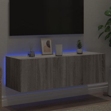 vidaXL Έπιπλο Τοίχου Τηλεόρασης με LED Γκρι Sonoma 100x35x31cm