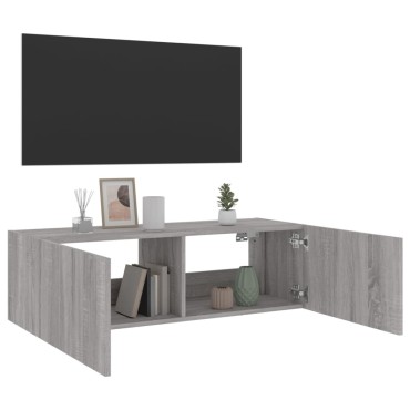 vidaXL Έπιπλο Τοίχου Τηλεόρασης με LED Γκρι Sonoma 100x35x31cm