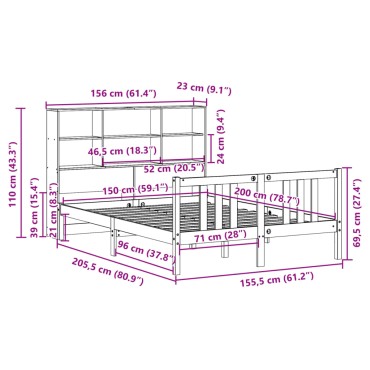 vidaXL Κρεβάτι Βιβλιοθήκη Χωρίς Στρώμα 150x200 εκ Μασίφ Ξύλο Πεύκου