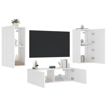 vidaXL Ντουλάπια Τηλεόρασης Τοίχου 3 Τεμ. με Φώτα LED Λευκά