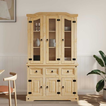 vidaXL Βιτρίνα Corona Καφέ 112x43x196cm Μασίφ Ξύλο Μεξικάνικου Πεύκου 1 τεμ.