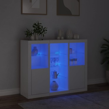 vidaXL Μπουφέδες με Φώτα LED 3 τεμ. Λευκοί από Επεξεργασμένο Ξύλο 123x37x100cm