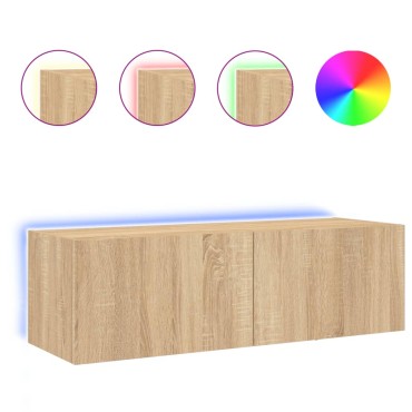 vidaXL Έπιπλο Τοίχου Τηλεόρασης με LED Sonoma Δρυς 100x35x31cm