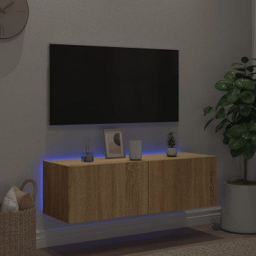 vidaXL Έπιπλο Τοίχου Τηλεόρασης με LED Sonoma Δρυς 100x35x31cm