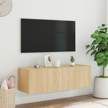 vidaXL Έπιπλο Τοίχου Τηλεόρασης με LED Sonoma Δρυς 100x35x31cm