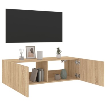 vidaXL Έπιπλο Τοίχου Τηλεόρασης με LED Sonoma Δρυς 100x35x31cm