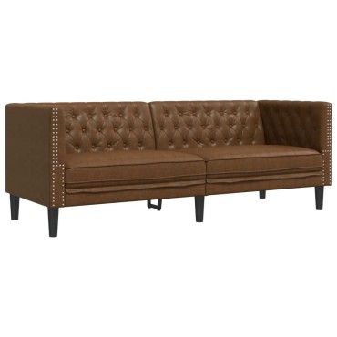 vidaXL Καναπές Chesterfield 3θέσιος Καφέ δέρμα Faux Suede Brown 194x74,5x70,5cm