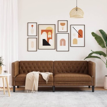 vidaXL Καναπές Chesterfield 3θέσιος Καφέ δέρμα Faux Suede Brown 194x74,5x70,5cm
