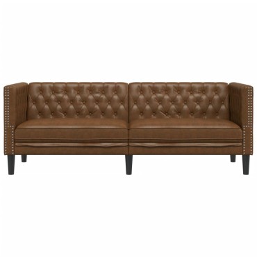 vidaXL Καναπές Chesterfield 3θέσιος Καφέ δέρμα Faux Suede Brown 194x74,5x70,5cm