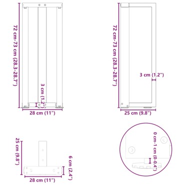 vidaXL Πόδια τραπεζιού κονσόλας σχήμα T 2 τεμ. 25x28x(72-73)cm Ατσάλι
