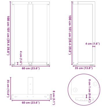 vidaXL Πόδια τραπεζιού μπαρ σχήμα T 2 τεμ. 60x35x(100-101)cm Ατσάλι