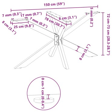 vidaXL Τραπεζαρία πόδι αράχνης σχήμα 150x78x(72-73)cm Ατσάλι