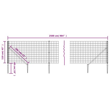 vidaXL Συρματόπλεγμα Περίφραξης Ανθρακί 1,1x25 μ. με Καρφωτές Βάσεις