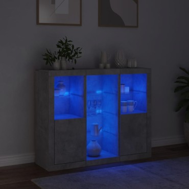 vidaXL Μπουφέδες με Φώτα LED 3 τεμ. Γκρι Σκυροδέματος Επεξεργ. Ξύλο 123x37x100cm