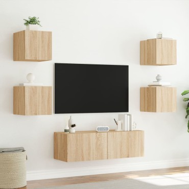vidaXL Ντουλάπια Τηλεόρασης Τοίχου 5 τεμ. με Φώτα LED Sonoma Δρυς