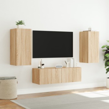 vidaXL Ντουλάπια Τηλεόρασης Τοίχου 3 τεμ. με Φώτα LED Sonoma Δρυς